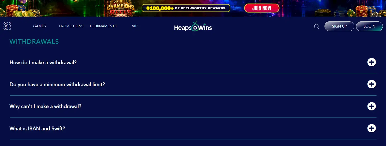 HeapsoWins Withdrawals interface