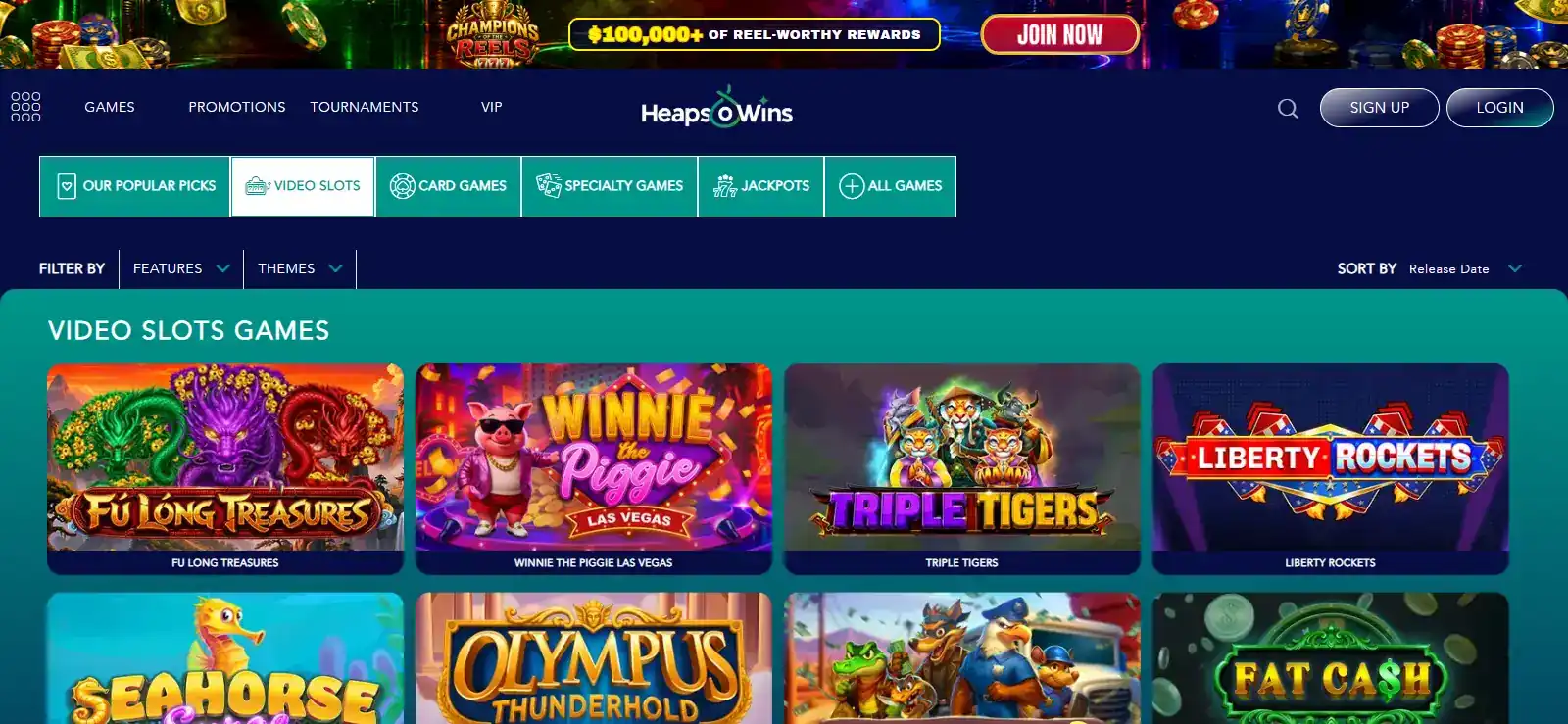 HeapsoWins pokies and slots lobby